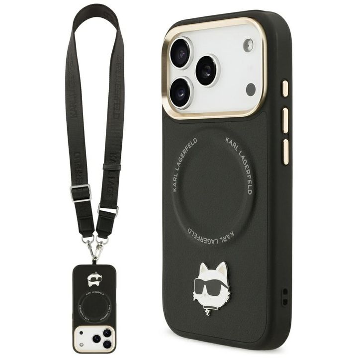 Etui Karl Lagerfeld Big Strap Choupette  Metal Logo MagSafe do iPhone 17 Pro czarny na NearMe.pl
