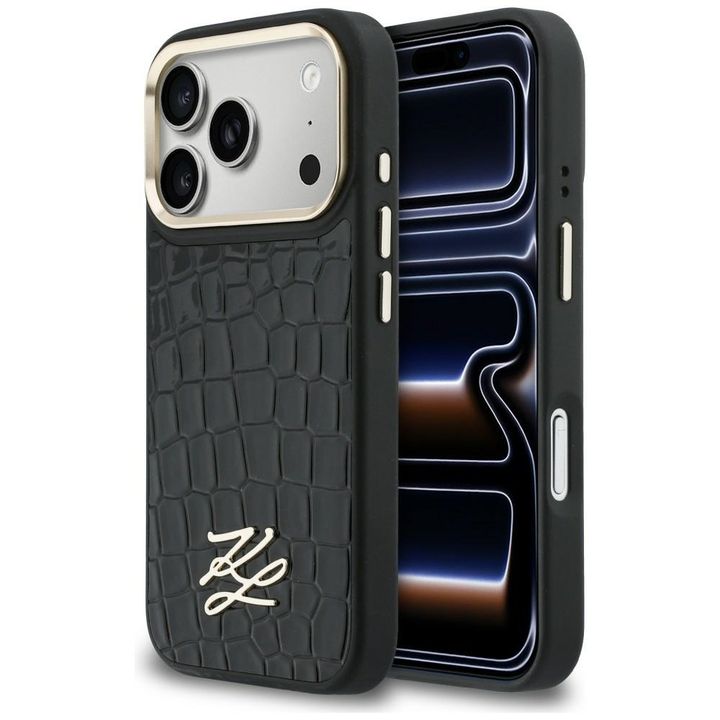 Etui Karl Lagerfeld Croco KL Script Logo MagSafe do iPhone 17 Pro Max czarny na NearMe.pl