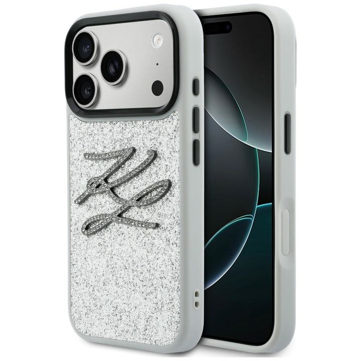 Etui Karl Lagerfeld IML Glitter KL       Diamond Logo do iPhone 17 Pro srebrny na NearMe.pl