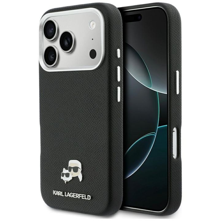 Etui Karl Lagerfeld Karl & Choupette Head Pins Saffiano MagSafe do iPhone 17 Pro Max czarny na NearMe.pl
