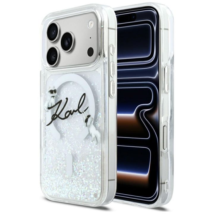 Etui Karl Lagerfeld Liquid Glitter Karl  Script Logo MagSafe do iPhone 17 Pro przezroczysty na NearMe.pl