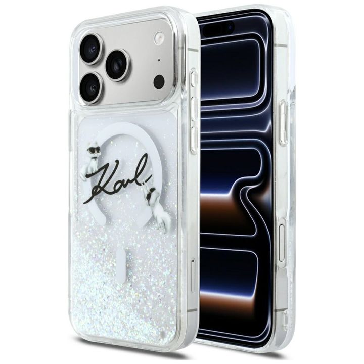 Etui Karl Lagerfeld Liquid Glitter Karl  Script Logo MagSafe do iPhone 17 Pro Max przezroczysty na NearMe.pl