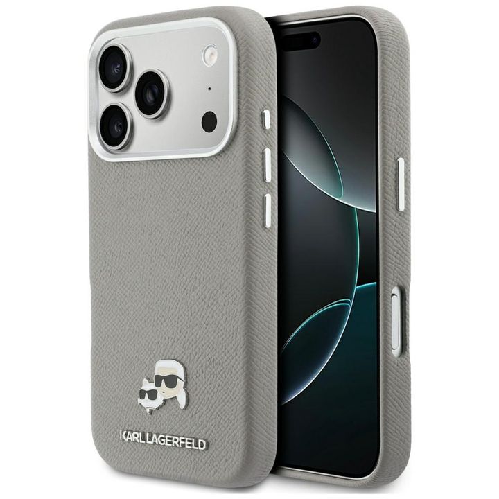 Etui Karl Lagerfeld Karl & Choupette     Head Pins Saffiano MagSafe do iPhone 17 Pro szary na NearMe.pl