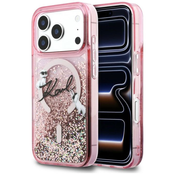 Etui Karl Lagerfeld Liquid Glitter Karl  Script Logo MagSafe do iPhone 17 Pro Max różowy na NearMe.pl