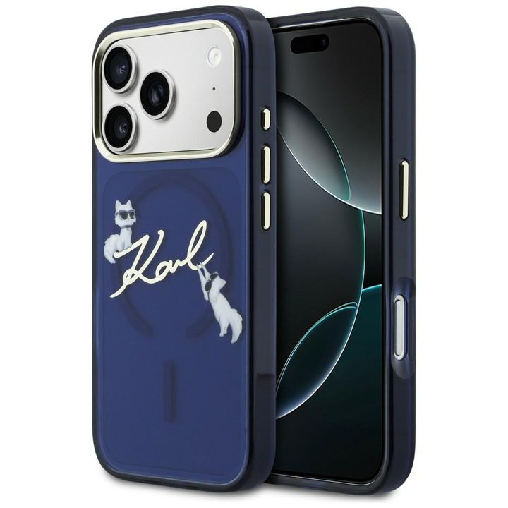 Etui Karl Lagerfeld IML Choupettes Karl  Script Logo MagSafe do iPhone 17 Pro Max niebieski na NearMe.pl