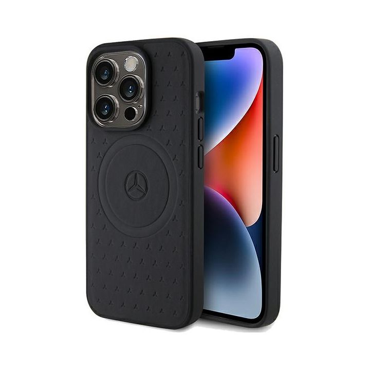 Mercedes MEHMP15X23RGSK iPhone 15 Pro Max 6.7" czarny/black hardcase Star Pattern Leather MagSafe na NearMe.pl