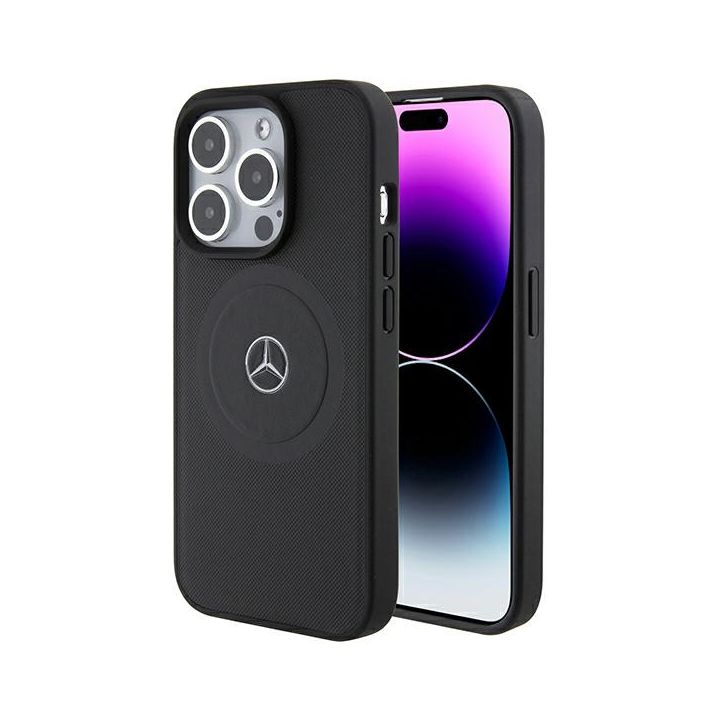 Mercedes MEHMP15X23RMMK iPhone 15 Pro Max 6.7" czarny/black hardcase Crossed Lines Pattern Leather MagSafe na NearMe.pl
