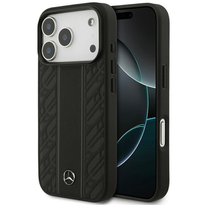 Etui Mercedes Leather Laurel Leaves      Stripes MagSafe do iPhone 17 Pro czarny na NearMe.pl