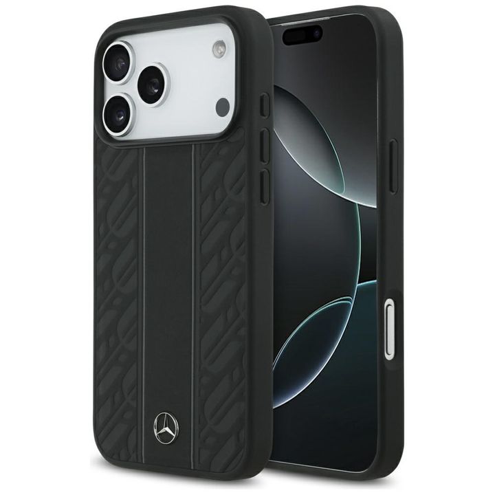 Etui Mercedes Leather Laurel Leaves      Stripes MagSafe do iPhone 17 Pro Max czarny na NearMe.pl