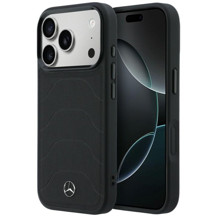 Etui Mercedes Leather Mesh with Bow Line MagSafe do iPhone 17 Pro Max czarny na NearMe.pl