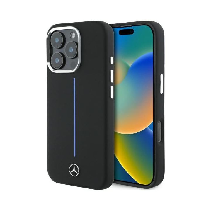 Mercedes MEHMP16L23SUMBK iPhone 16Pro 6.3" czarny/black hardcase Silicone Blue Stripe MagSafe na NearMe.pl