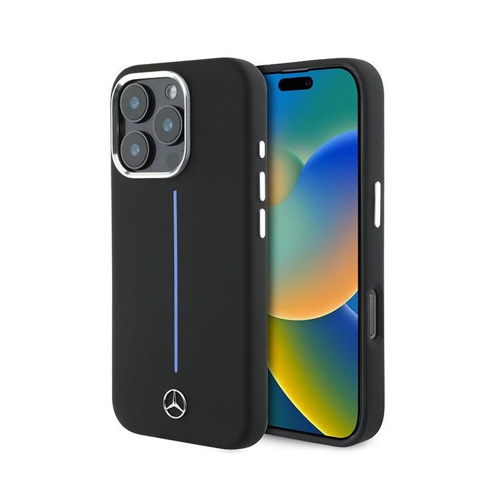 Mercedes MEHMP16X23SUMBK iPhone 16Pro Max 6.9" czarny/black hardcase Silicone Blue Stripe MagSafe na NearMe.pl