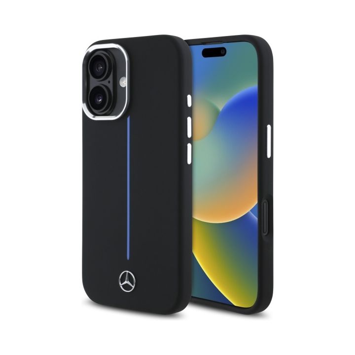 Mercedes MEHMP16S23SUMBK iPhone 16 6.1"  czarny/black hardcase Silicone Blue Stripe MagSafe na NearMe.pl
