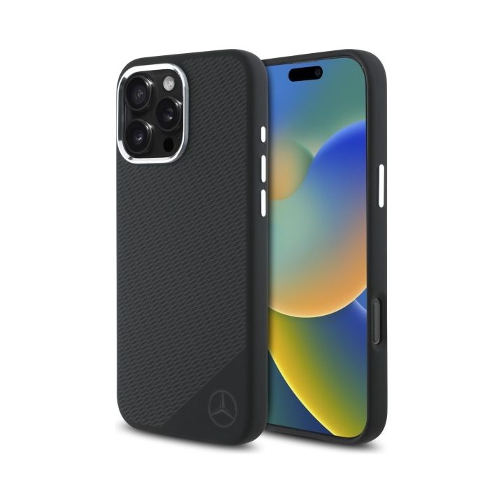 Mercedes MEHMP16L23SUGDK iPhone 16 Pro   6.3" czarny/black hardcase Silicone Tonal Logo Wood Pattern MagSafe na NearMe.pl