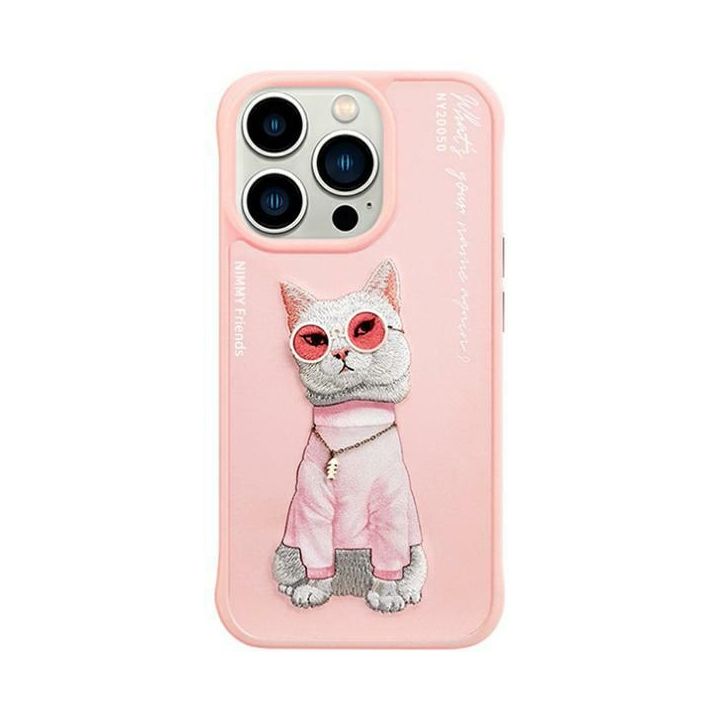 Nimmy etui iPhone 15 Pro Max 6.7"        różowy/pink Glasses Cool Cat na NearMe.pl