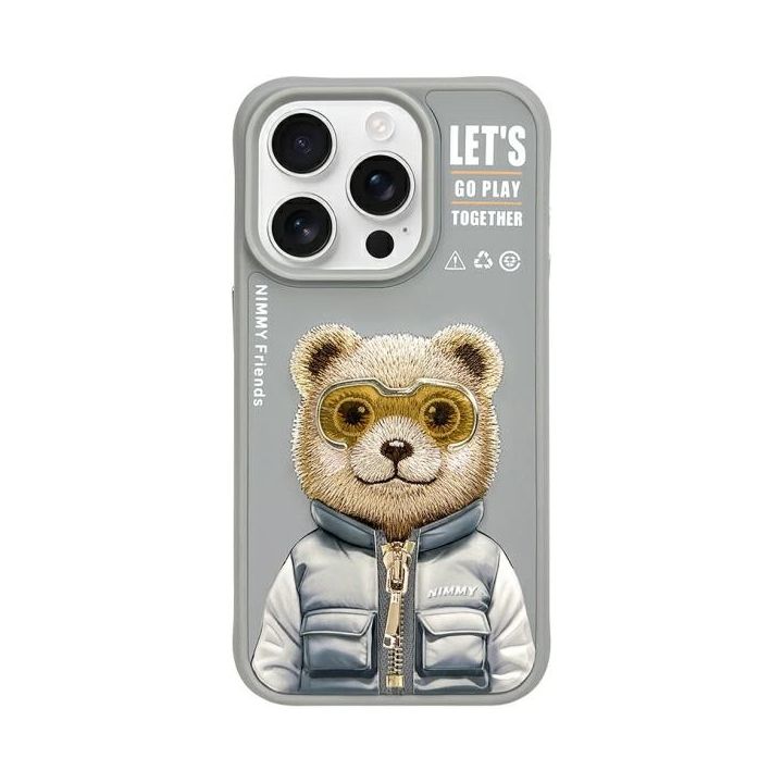 Nimmy etui iPhone 15 Pro Max 6.7"        szary/gray Cool&Cute 2.0 Bear na NearMe.pl