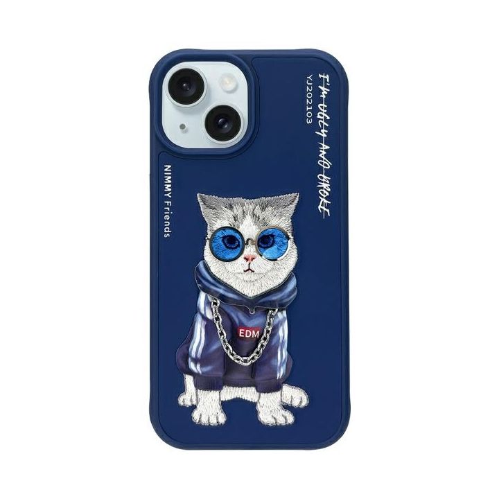 Nimmy etui iPhone 15 6.1" niebieski/blue Glasses Cool Cat na NearMe.pl