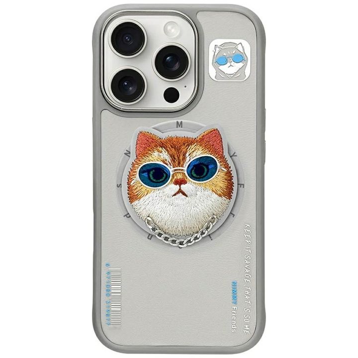 Etui Nimmy Glasses Cool Cat MagSafe do   iPhone 16 Pro szary na NearMe.pl