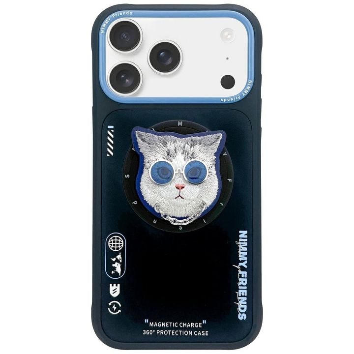 Etui Nimmy Glasses Cool Cat MagSafe do   iPhone 17 Pro Max czarno niebieski na NearMe.pl