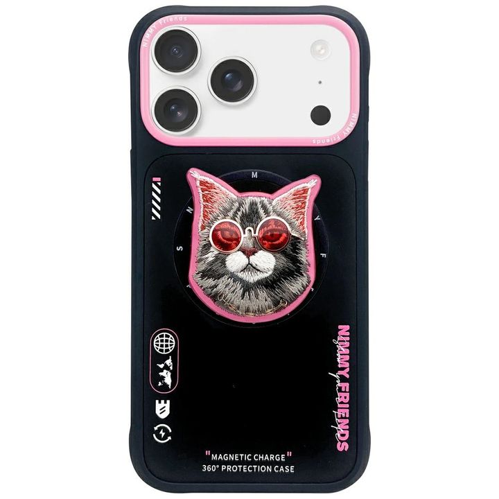 Etui Nimmy Glasses Cool Cat MagSafe do   iPhone 17 Pro czarno różowy na NearMe.pl