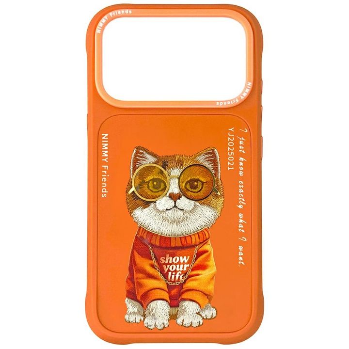 Etui Nimmy Glasses Cool Cat do iPhone 17 Pro pomarańczowy na NearMe.pl