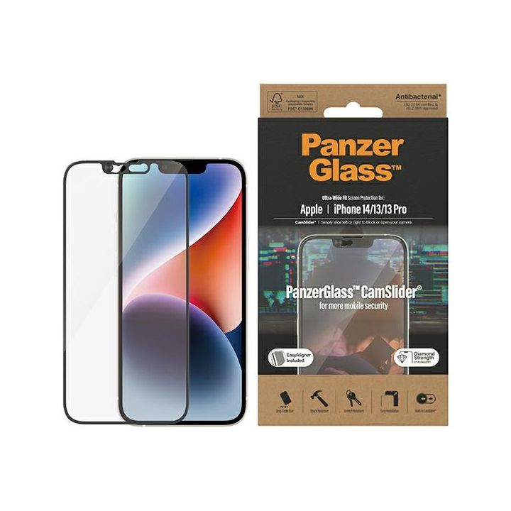 PanzerGlass Ultra-Wide Fit iPhone 14 /13 / 13 Pro 6.1" Screen Protection CamSlider Antibacterial Easy Aligner Included 2795 na NearMe.pl