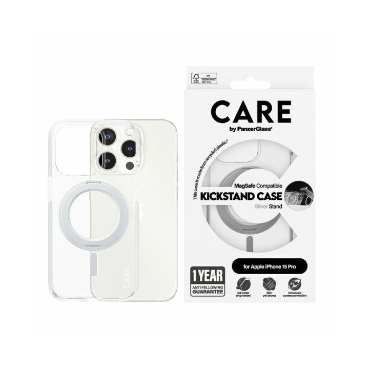 Etui CARE by PanzerGlass Kickstand Case  iPhone 15 Pro 6,1" MagSafe srebrny/silver 1414 na NearMe.pl