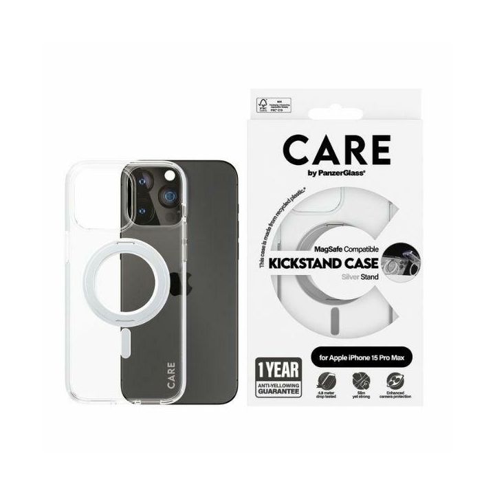 Etui CARE by PanzerGlass Kickstand Case  iPhone 15 Pro Max 6,7" MagSafe srebrny/silver 1415 na NearMe.pl
