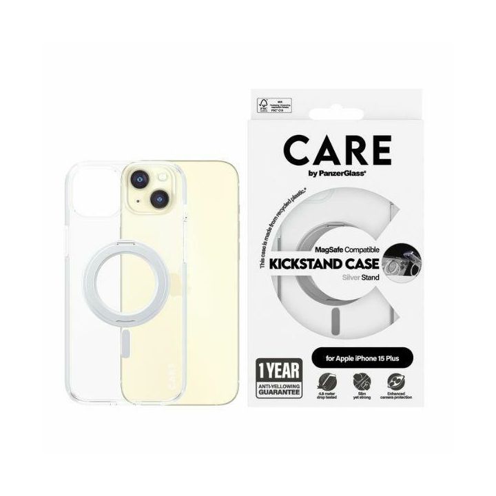 Etui CARE by PanzerGlass Kickstand Case  iPhone 15 Plus 6,7" MagSafe srebrny/silver 1416 na NearMe.pl