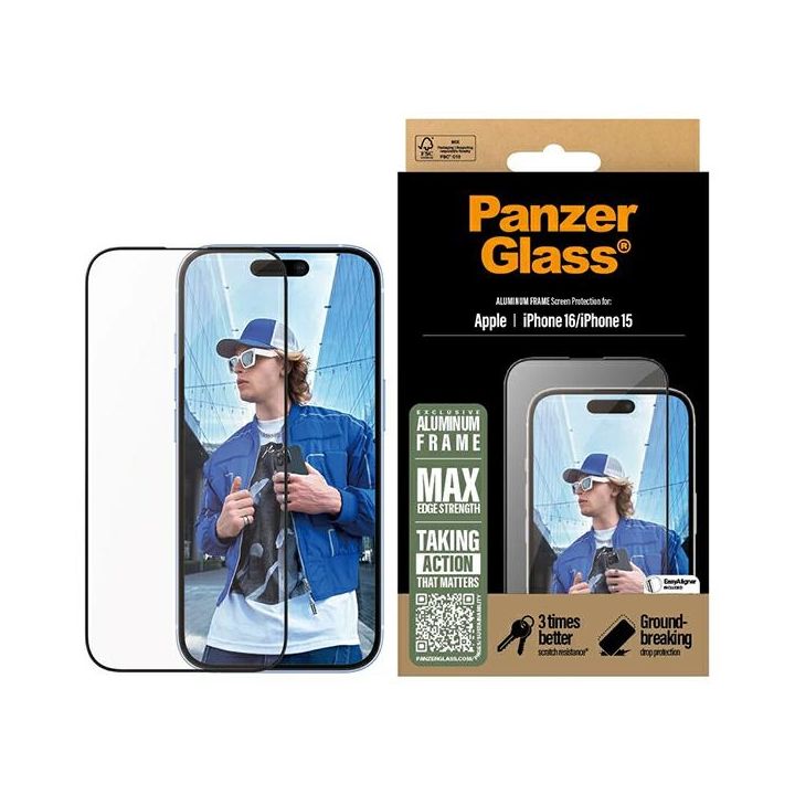 PanzerGlass Screen Protector AluminumFrame iPhone 16 / 15 6.1" Ultra-Wide Fit 2849 na NearMe.pl