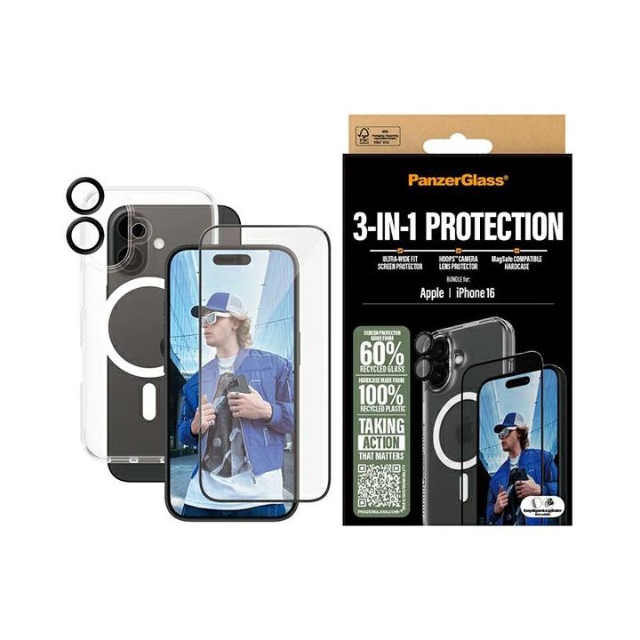 PanzerGlass Bundle 3in1 iPhone 16 6.1"D3O Hardcase + Screen Protector UWF+ Lens B1291+2861+1283 na NearMe.pl
