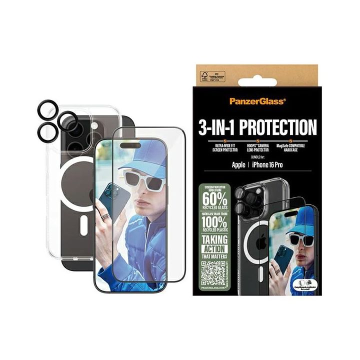 PanzerGlass Bundle 3in1 iPhone 16 Pro6.3" D3O Hardcase + Screen Protector UWF+ Lens B1292+2862+1284 na NearMe.pl