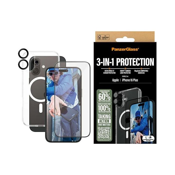 PanzerGlass Bundle 3in1 iPhone 16 Plus6.7" D3O Hardcase + Screen Protector UWF+ Lens B1293+2863+1283 na NearMe.pl