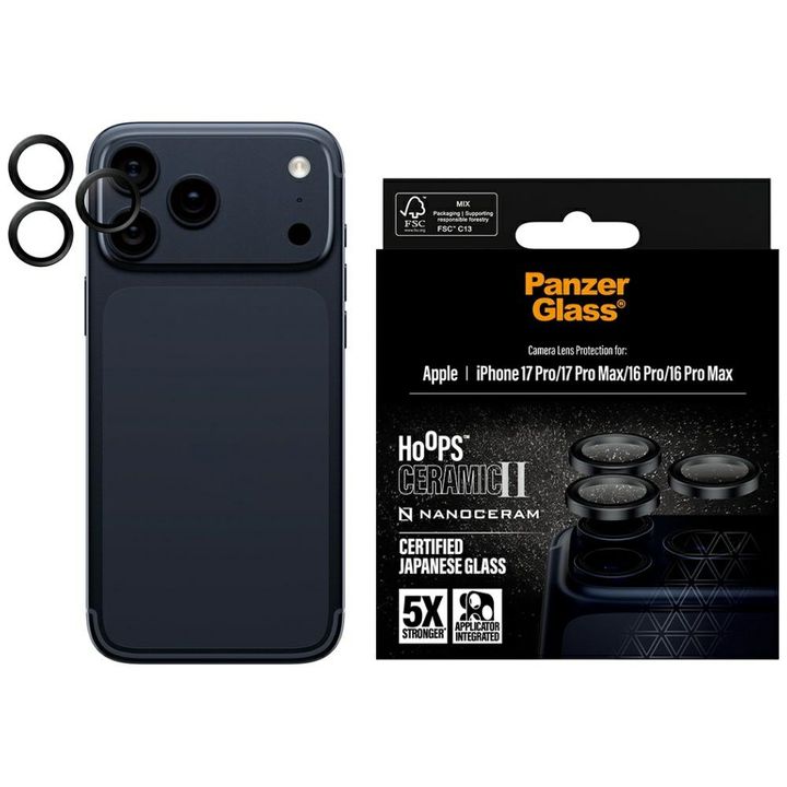 Szkło ceramiczne na obiektyw PanzerGlass Hoops Ceramic II do iPhone 17 Pro / 17 Pro Max / 16 Pro / 16 Pro Max na NearMe.pl