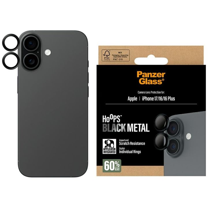 Szkło hartowane na obiektyw PanzerGlass  Hoops do iPhone 17 / 16 / 16 Plus czarny na NearMe.pl