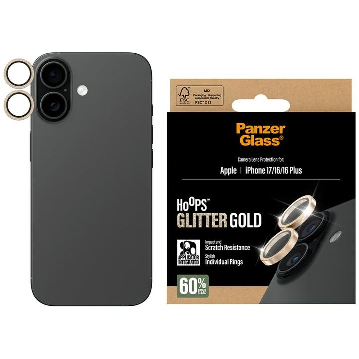 Szkło hartowane na obiektyw PanzerGlass  Hoops Glitter do iPhone 17 / 16 / 16 Plus złoty na NearMe.pl