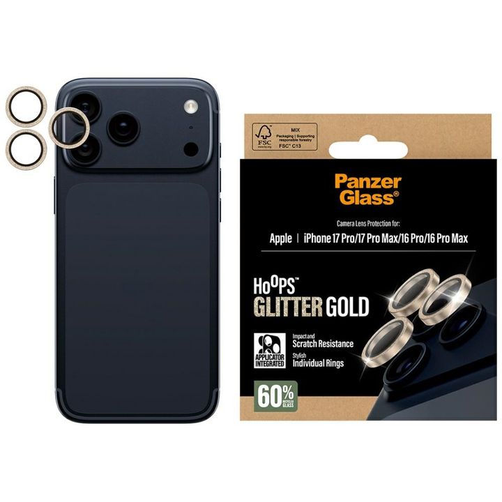 Szkło hartowane na obiektyw PanzerGlass  Hoops Glitter do iPhone 17 Pro / 17 Pro Max / 16 Pro / 16 Pro Max złoty na NearMe.pl