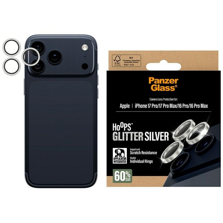 Szkło hartowane na obiektyw PanzerGlass  Hoops Glitter do iPhone 17 Pro / 17 Pro Max / 16 Pro / 16 Pro Max srebrny na NearMe.pl