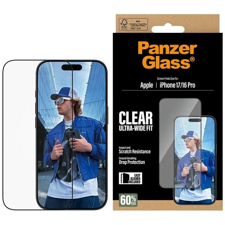 Szkło hartowane PanzerGlass Ultra-Wide   Fit EasyAligner do iPhone 17 / 16 Pro na NearMe.pl