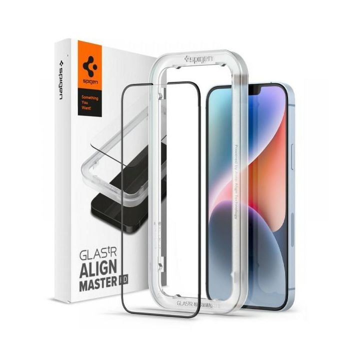 Spigen Alm Glass FC iPhone 17e/16e/14/13 Pro/13 szkło hartowane czarna ramka z ramką montażową AGL03725 na NearMe.pl