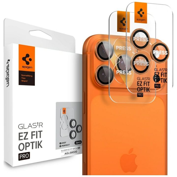 Osłona aparatu Spigen Optik Pro Glas.TR  "EZ FIT" Camera Protector 2szt do iPhone 17 Pro Max / 16 Pro / 16 Pro Max pomarańczowy na NearMe.pl