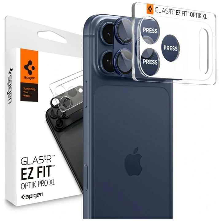 Ochrona na obiektyw aparatu Spigen       Glas.Tr Camera EZ FIT Optik Pro XL do Apple iPhone 17 Pro Max niebieski na NearMe.pl