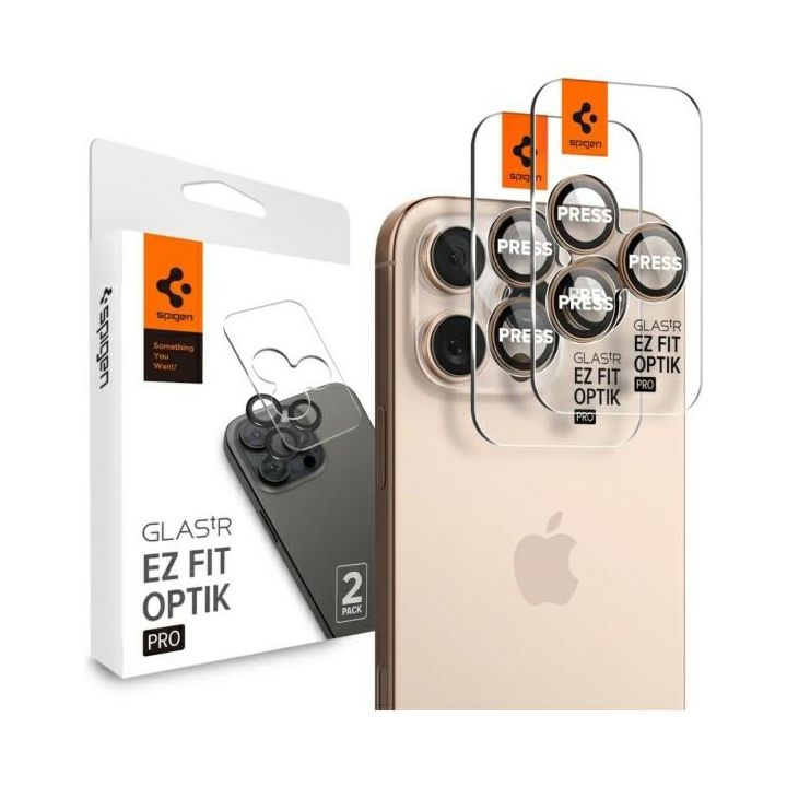 Spigen Optik Pro Glas.TR "EZ FIT" iPhone 16 Pro/Pro Max 2szt./2pcs desert titanium AGL08862 na NearMe.pl