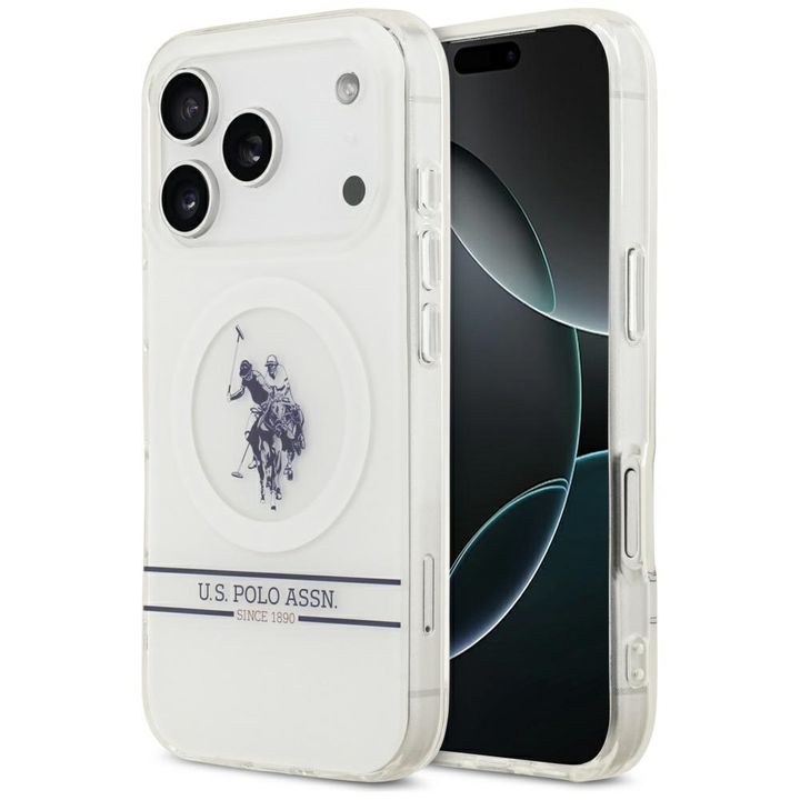 Etui US Polo DH and Bottom Stripe Logo   MagSafe do iPhone 17 Pro biały na NearMe.pl