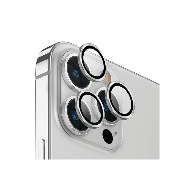 UNIQ Optix Aluminium Camera LensProtector iPhone 14 Pro 6.1" / 14 Pro Max 6.7" sterling silver szkło na obiektyw aparatu z aplikatorem na NearMe.pl