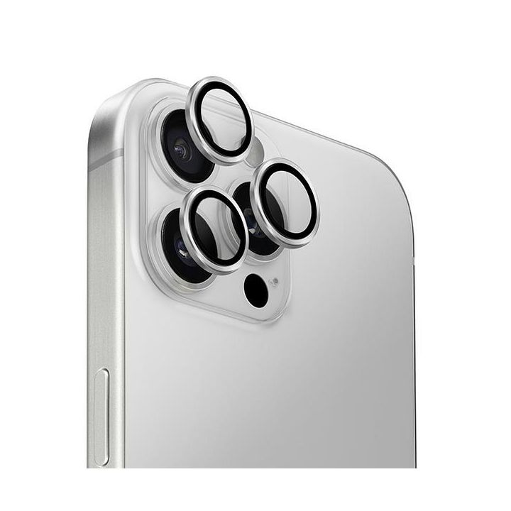 UNIQ Optix Aluminium Camera Lens Protector iPhone 16 Pro 6.3" / 16 Pro Max 6.9" sterling silver szkło na obiektyw aparatu z aplikatorem na NearMe.pl