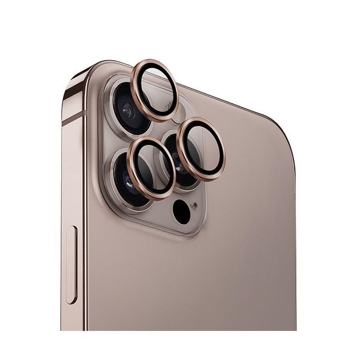 UNIQ Optix Aluminium Camera Lens Protector iPhone 16 Pro 6.3" / 16 Pro Max 6.9" taupe gold szkło na obiektyw aparatu z aplikatorem na NearMe.pl