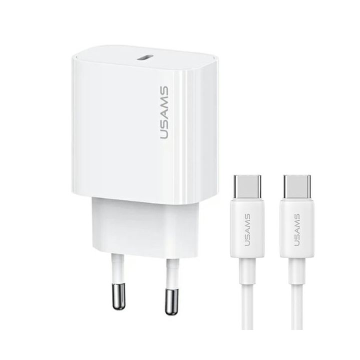 USAMS Ład. siec. 1xUSB-C T65 PD20WPD Fast Charging US-CC226 + kabel USB-C/USB-C US-SJ711 60W biały/white Yi Series OYXLTZ01 na NearMe.pl