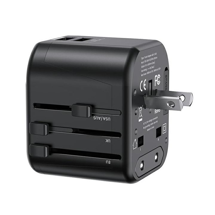 USAMS Adapter siec. 2xUSB T55 12W4w1 US/AU/EU/UK czarny/black CC173TC01 (US-CC173) Univesal Travel Charger na NearMe.pl