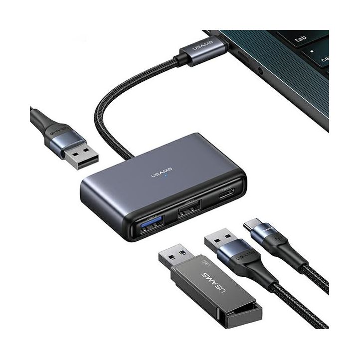 USAMS Adapter HUB 4w1 2xUSB 2.0/USB 3.0/USB-C szary/dark grey SJ627HUB01 (US-SJ627) na NearMe.pl